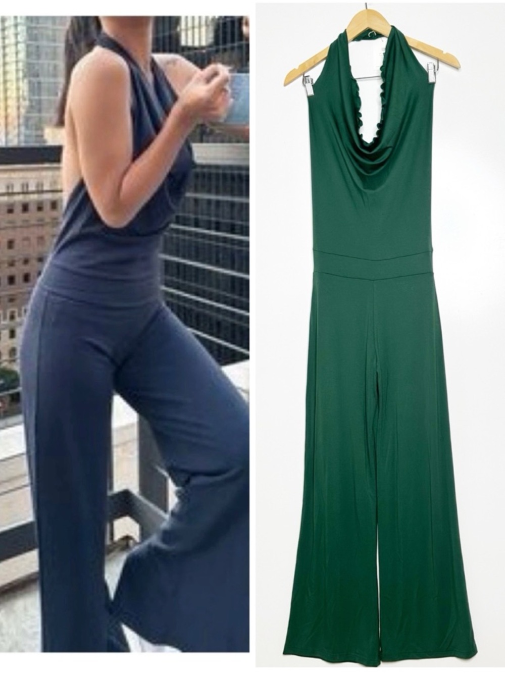 Aria Lattner NWT Green Halter Cowl Neck Jumpsuit Wide Leg Size Small